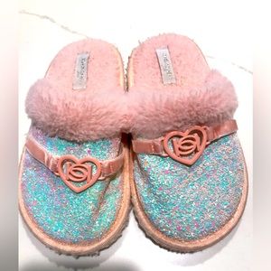 bebe Fluffy Cute Scuff Glitter Faux Fur Slippers, Pink (Girl's)